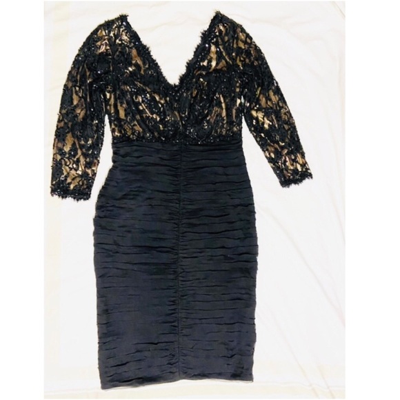 TADASHI Collection Vintage Black Lace Silk Shirred Cocktail Dress Size 4 - Picture 3 of 14
